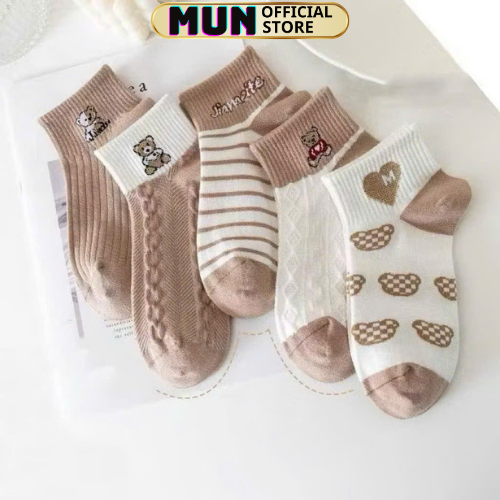 Túi 10 đôi tất tim gấu nâu cổ ngắn mẫu mới