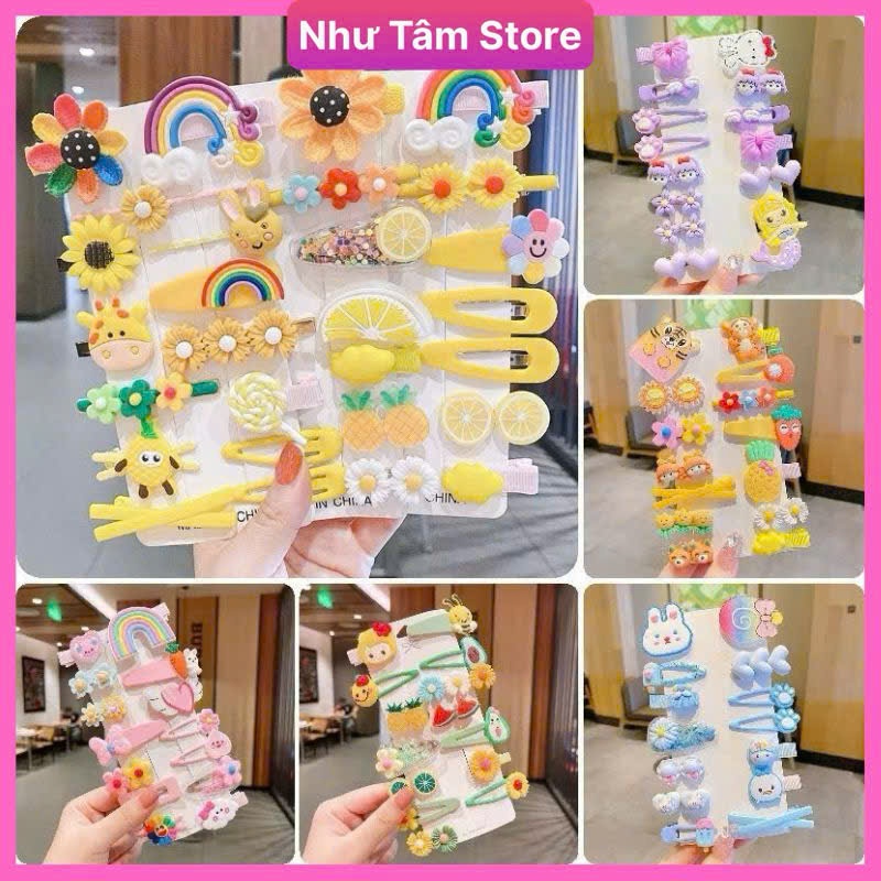 Set Kẹp 14 Món Tổng Hợp Các Mẫu Kẹp Tóc Mái Cho Bé Gái Siêu Xinh, Hoạt Hình Cute , Kẹp Tóc Công Chúa Phong Cách Hàn Quốc