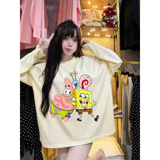 Áo thun dài tay in hình bọt biển ốc chất cotton su mỏng mịn mát