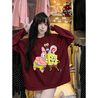 Áo thun dài tay in hình bọt biển ốc chất cotton su mỏng mịn mát