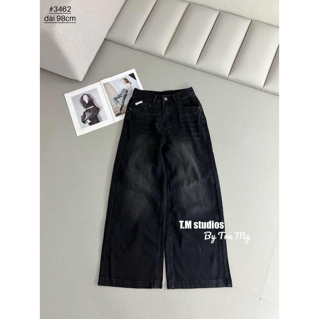 [Sẵn/QC] Quần Jeans Nữ Dáng Suông Ống Rộng Dài 98cm Basic Dễ Phối Chất Mềm #3462