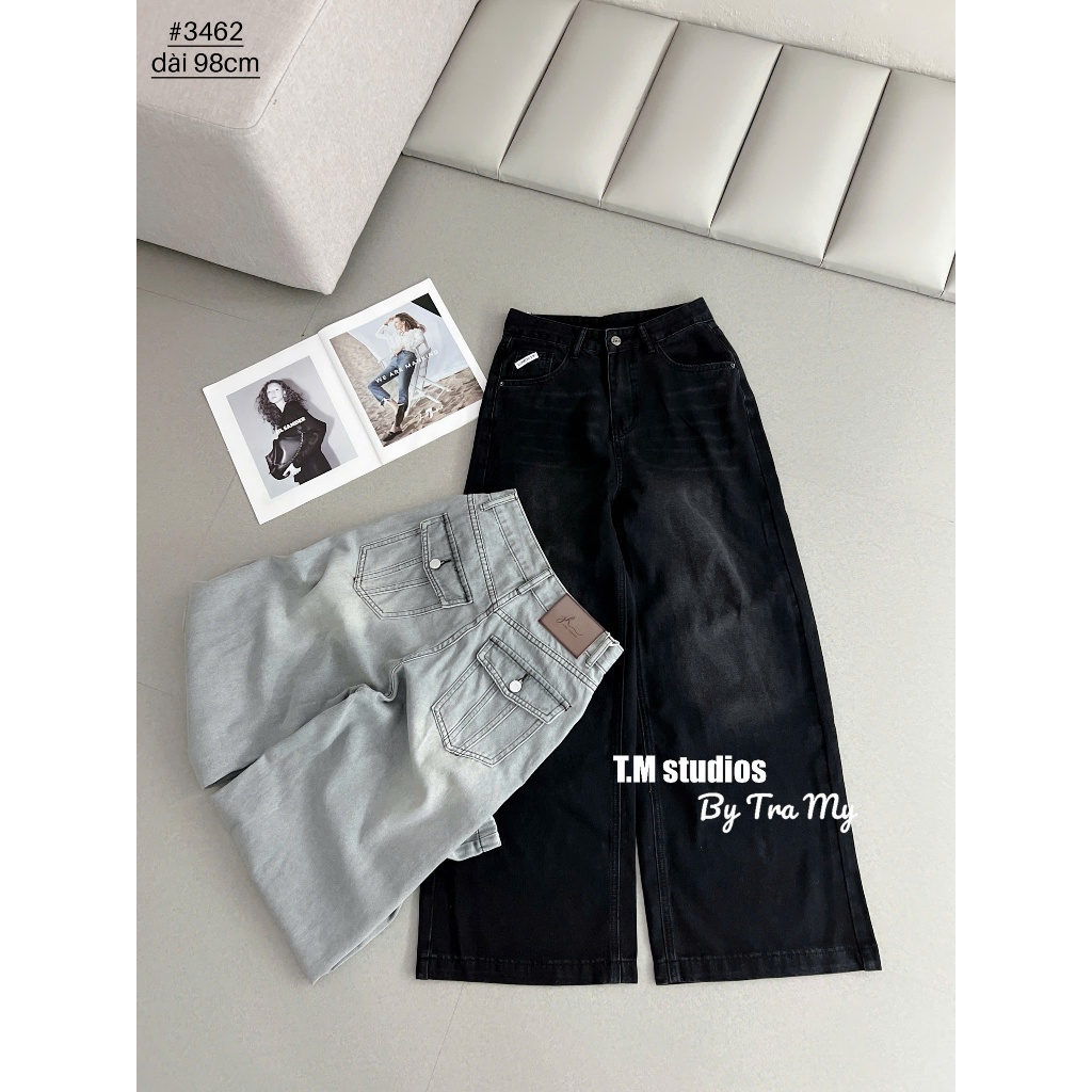 [Sẵn/QC] Quần Jeans Nữ Dáng Suông Ống Rộng Dài 98cm Basic Dễ Phối Chất Mềm #3462