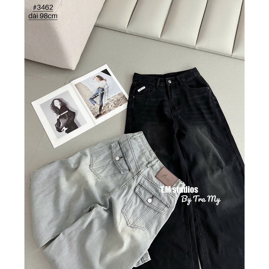 [Sẵn/QC] Quần Jeans Nữ Dáng Suông Ống Rộng Dài 98cm Basic Dễ Phối Chất Mềm #3462
