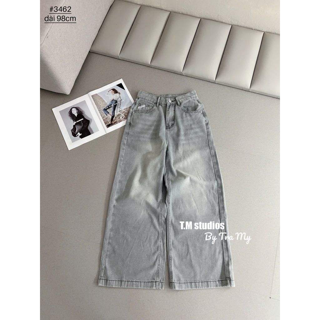 [Sẵn/QC] Quần Jeans Nữ Dáng Suông Ống Rộng Dài 98cm Basic Dễ Phối Chất Mềm #3462