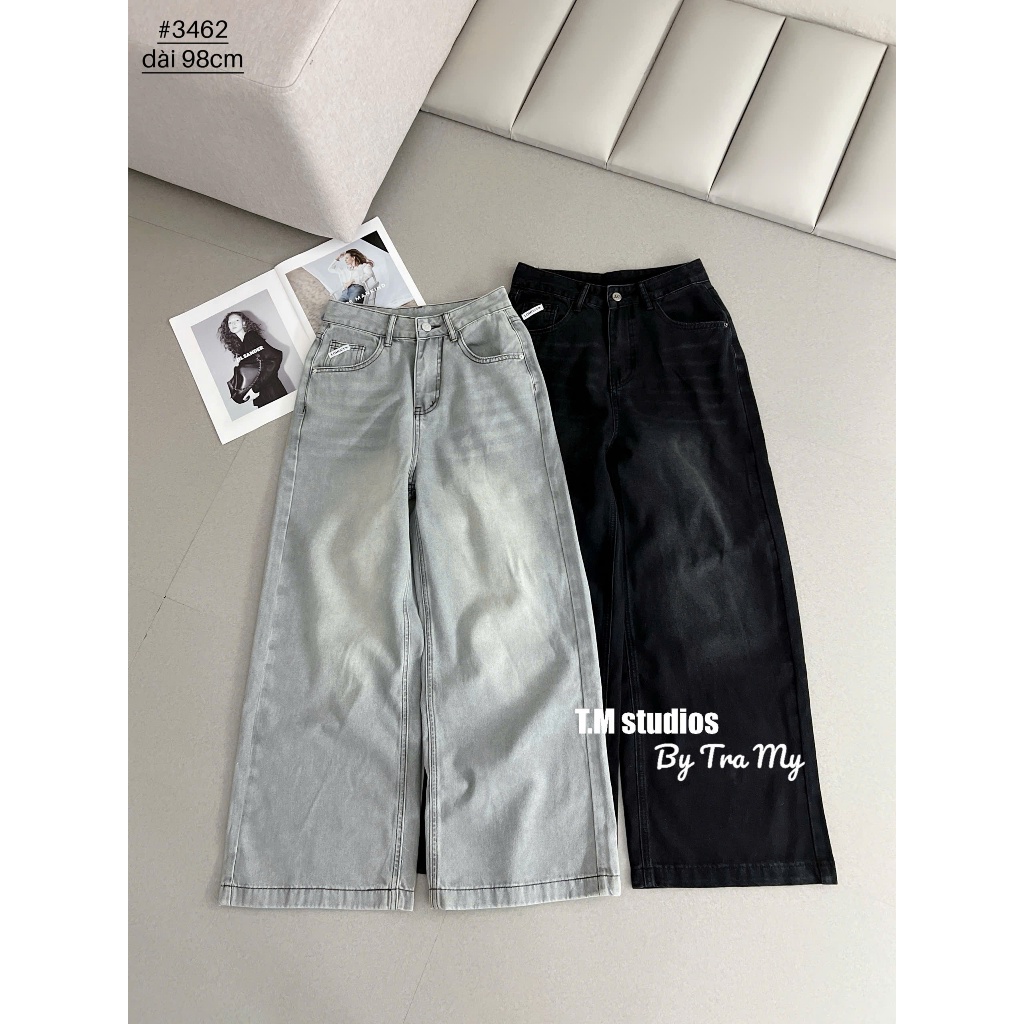 [Sẵn/QC] Quần Jeans Nữ Dáng Suông Ống Rộng Dài 98cm Basic Dễ Phối Chất Mềm #3462