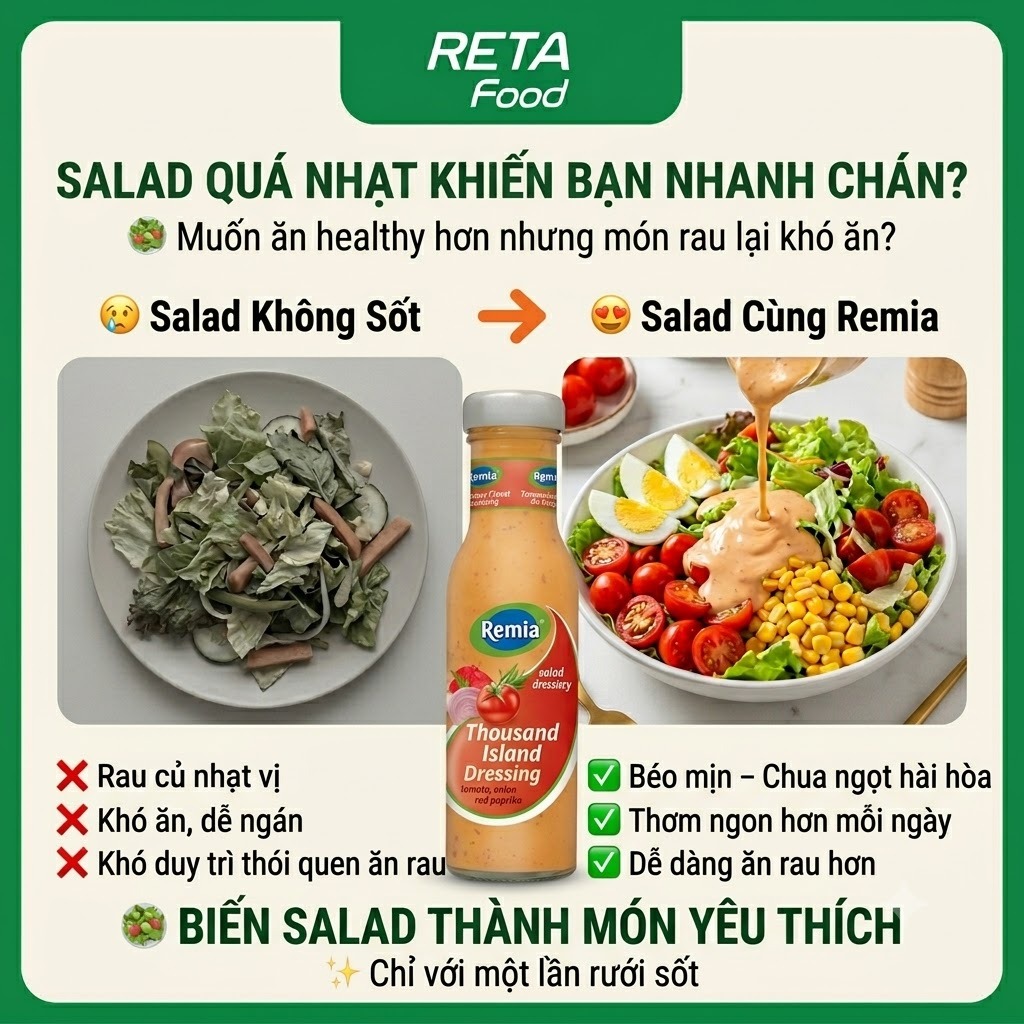 Sốt Trộn Salad Thousand Island Remia 250ml - Vị Chua Ngọt Béo Mịn - Xốt Salad Nhập Khẩu Hà Lan -Dùng Cho Salad Eat Cle
