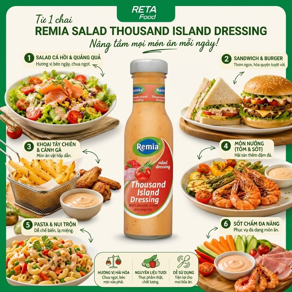 Sốt Trộn Salad Thousand Island Remia 250ml - Vị Chua Ngọt Béo Mịn - Xốt Salad Nhập Khẩu Hà Lan -Dùng Cho Salad Eat Cle