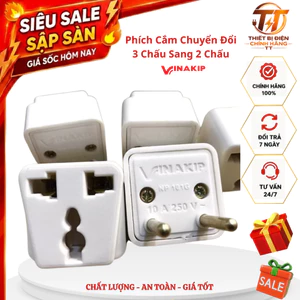 Phích cắm chuyển đổi, đầu chuyển ổ cắm điện VINA KIP 3 chấu sang 2 chấu tròn chống cháy