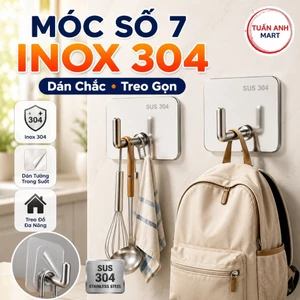 Combo 10 cái Móc số 7 dán tường chịu lực inox 304, móc treo tường siêu dính trong suốt treo đồ đa năng
