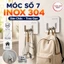 Combo 10 cái Móc số 7 dán tường chịu lực inox 304, móc treo tường siêu dính trong suốt treo đồ đa năng