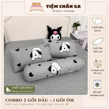 Combo 2 gối đầu + 1 gối ôm poly cotton cao cấp ruột gối nằm và ruột gối ôm hoạ tiết dễ thương đa dạng màu sắc lựa chọn