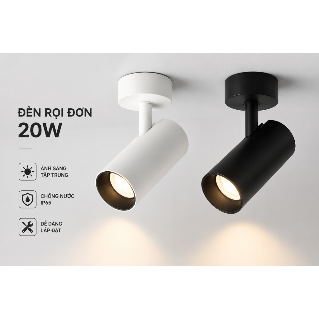 Đèn Ống Bơ Đèn Rọi Đơn 20w / 30w gắn tường trần ốp nổi xoay 360° đèn chiếu điểm đèn soi tranh