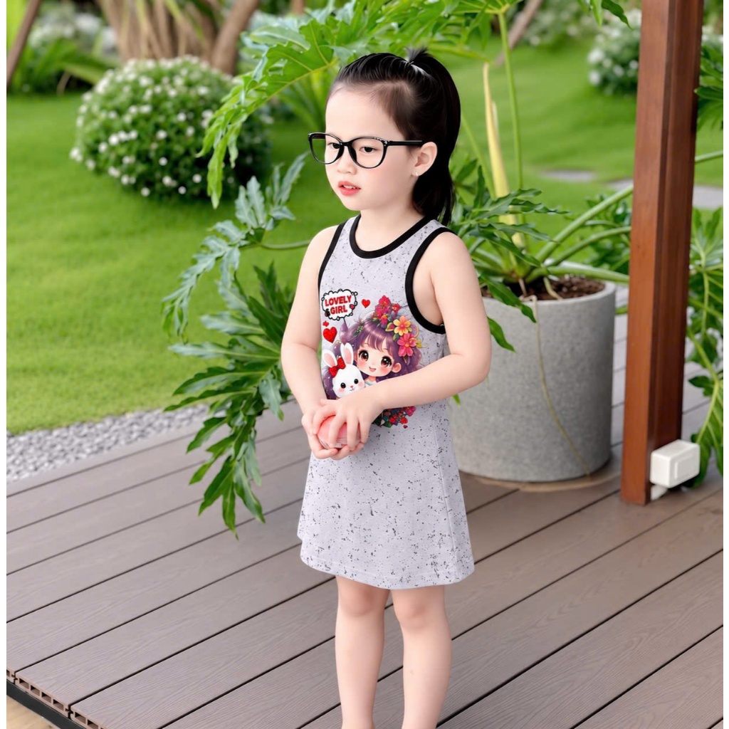 Váy Loang Xuông Ba Lỗ Họa Tiết Cô Gái Dành Cho Bé Gái 9-35kg