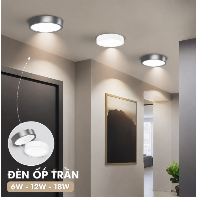 Đèn LED ốp nổi trần 6w 12w 18w gắn phòng khách ban công phòng ngủ hành lang lối đi