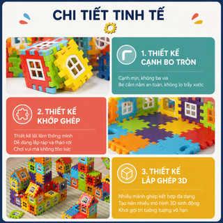 Bộ Xếp Hình Lắp Ghép Nhà 3D Cho Bé Khối Ghép Cửa Sổ Sáng Tạo Phát Triển Tư Duy