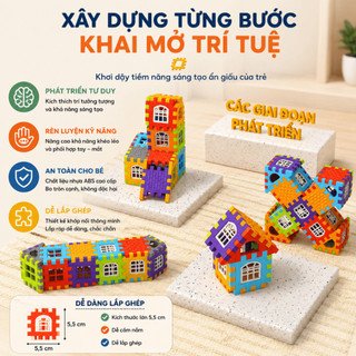 Bộ Xếp Hình Lắp Ghép Nhà 3D Cho Bé Khối Ghép Cửa Sổ Sáng Tạo Phát Triển Tư Duy