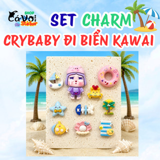 [ĐỘC QUYỀN]  Set Charm Crybaby Đi Biển Kawaii Gắn Trang Trí Dép Sục Handmade Resin Dễ Thương 🌊🐚✨