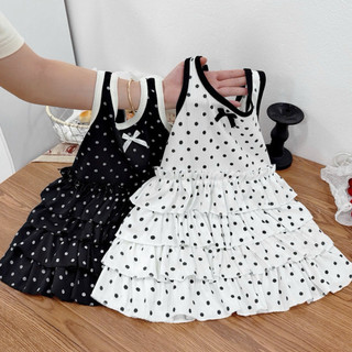 Váy 2 dây chấm bi chất cotton zip Hàn loại đẹp phối tầng bèo cho bé gái mặc hè mềm mát cho bé 12-32kg