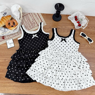 Váy 2 dây chấm bi chất cotton zip Hàn loại đẹp phối tầng bèo cho bé gái mặc hè mềm mát cho bé 12-32kg