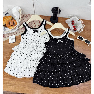 Váy 2 dây chấm bi chất cotton zip Hàn loại đẹp phối tầng bèo cho bé gái mặc hè mềm mát cho bé 12-32kg