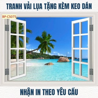 Tranh cửa sổ 3D dán tường in trên chất liệu vải lụa (shop tặng kèm keo dán), tranh dán phòng khách, tranh dán phòng ngủ