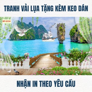 Tranh cửa sổ ban công 3D dán tường, tranh trang trí phòng khách in trên chất liệu vải lụa (shop tặng kèm keo dán)