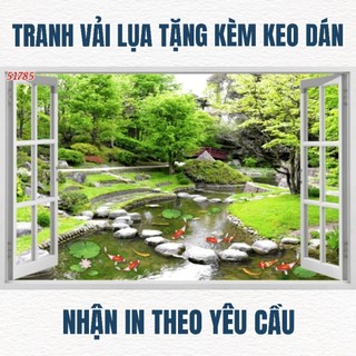 Tranh cửa sổ 3D dán tường in trên chất liệu vải lụa (shop tặng kèm keo dán), tranh dán phòng khách, tranh dán phòng ngủ
