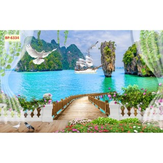 Tranh cửa sổ 3D dán tường in trên chất liệu vải lụa (shop tặng kèm keo dán), tranh dán phòng khách, tranh dán phòng ngủ