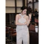 Set Áo linen cổ yếm xoắn ngực cách điệu kèm quần dài ống suông màu trắng thanh lịch mặc đi chơi,đi làm,đi tiệc