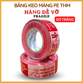 Băng Keo Hàng Dễ Vỡ Fragile Vàng Đen, Đỏ Trắng 4.8cm 200ya 300ya 600ya Băng Keo Cảnh Báo 4 in1 chữ in Nổi Bật rõ nét THM