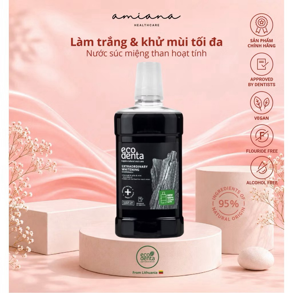 Kem đánh răng than tre & trà xanh làm trắng - không bào mòn- Ecodenta Black Whitening 100ml, 98% tự nhiên