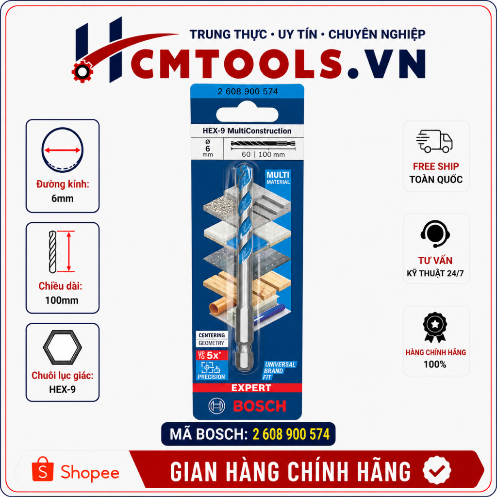 Mũi Khoan Đa Năng Bosch HEX-9 2608900574 6x60x100mm Khoan Gạch Gỗ Kim Loại