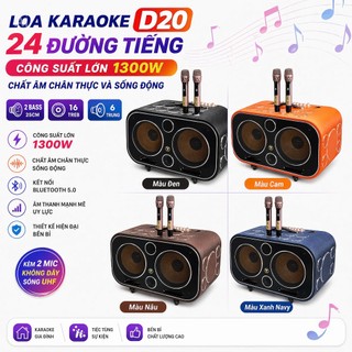 Loa Karaoke Xách Tay LMK Audio D20 24 Đường Tiếng, Công Xuất 1300W, 2 Bass 25cm, 2 Trung 16cm, Kèm 2 Micro UHF Chống Hú