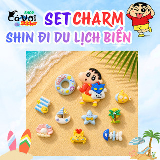[ĐỘC QUYỀN]  Set Charm Shin Cậu Bé Bút Chì Du Lịch Biển Hè Dễ Thương Kèm Sao Biển Cua Vàng Vỏ Sò Thuyền Buồm Cây Dừa