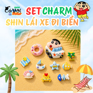 [ĐỘC QUYỀN]  Set Charm Shin Cậu Bé Bút Chì Lái Xe Đi Biển Hè Dễ Thương Kèm Sao Biển Cua Vàng Vỏ Sò Cá Xương Thuyền Buồm