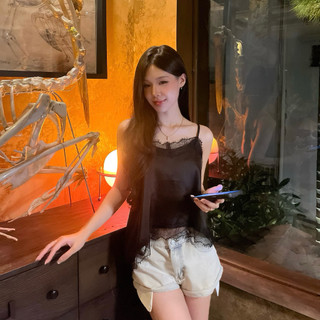 (Free size <55kg) Áo lụa 2 dây vạt chéo phối ren FORM NGẮN- Pearla.studio