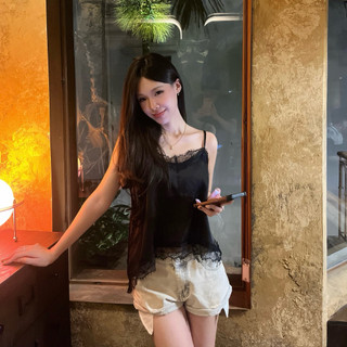(Free size <55kg) Áo lụa 2 dây vạt chéo phối ren FORM NGẮN- Pearla.studio