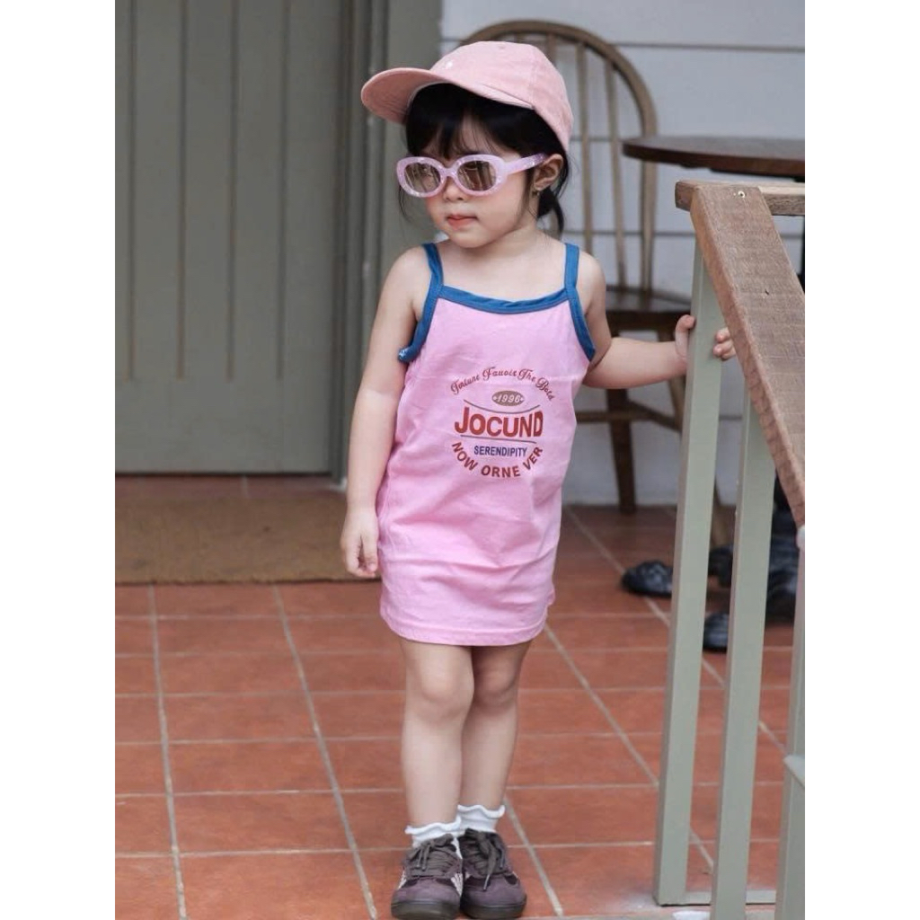 (Order) Váy 2 dây mảnh vải thun mỏng co dãn dáng ôm hoạ tiết chữ mùa hè dành cho bé gái từ 9-22kg
