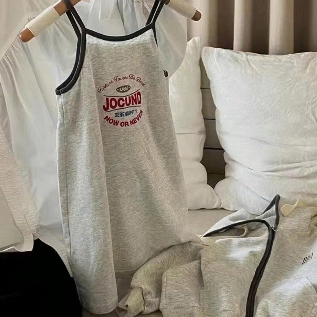 (Order) Váy 2 dây mảnh vải thun mỏng co dãn dáng ôm hoạ tiết chữ mùa hè dành cho bé gái từ 9-22kg