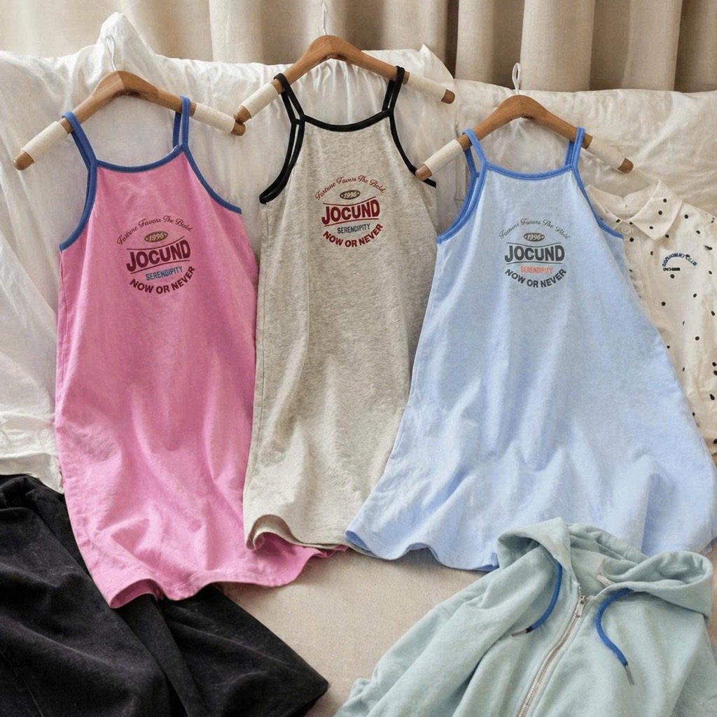 (Order) Váy 2 dây mảnh vải thun mỏng co dãn dáng ôm hoạ tiết chữ mùa hè dành cho bé gái từ 9-22kg