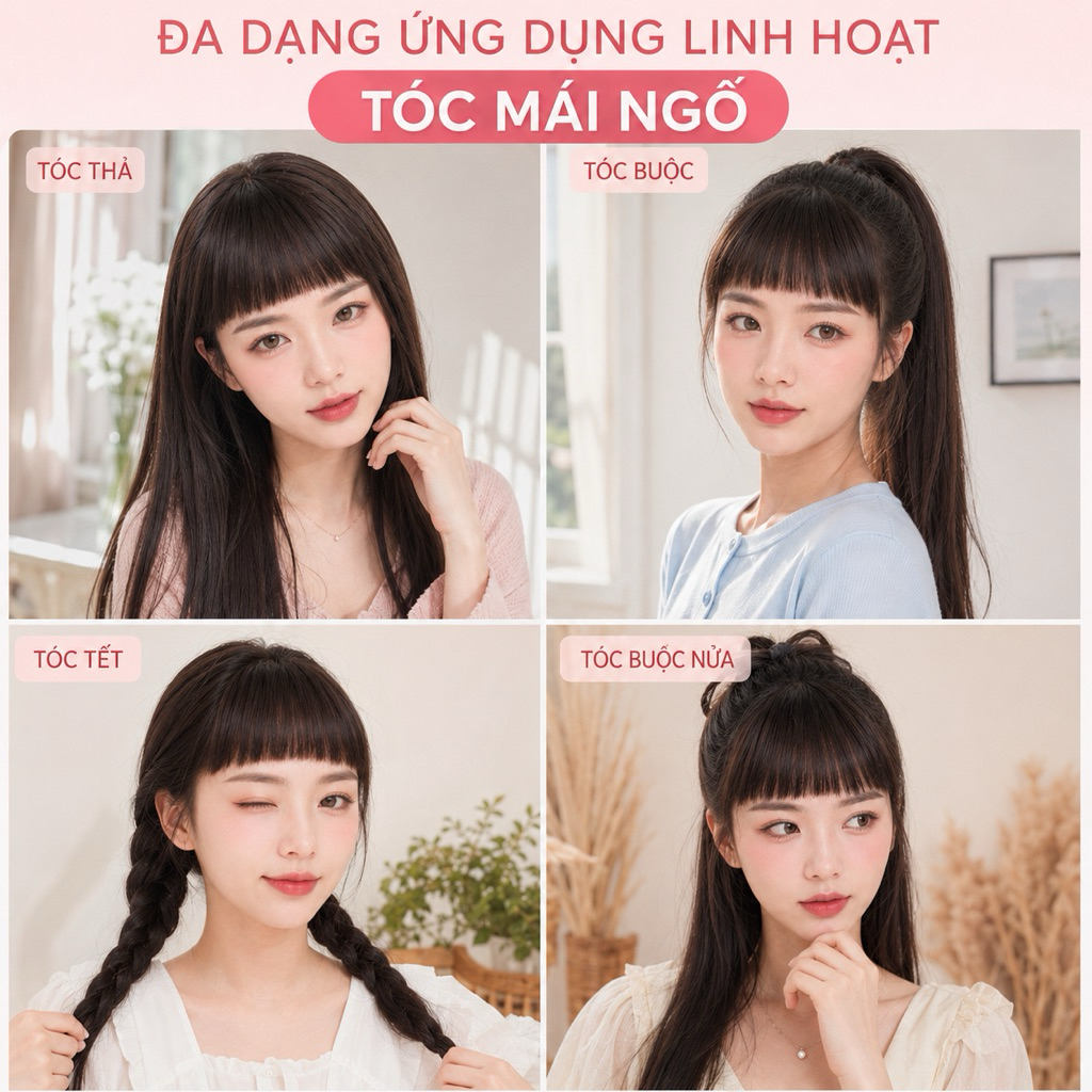 [Top Bán Chạy] Tóc Giả Mái Ngố Nữ Cao Cấp Đủ Màu Tự Nhiên Như Tóc Thật Dễ Đeo Dễ Tạo Kiểu