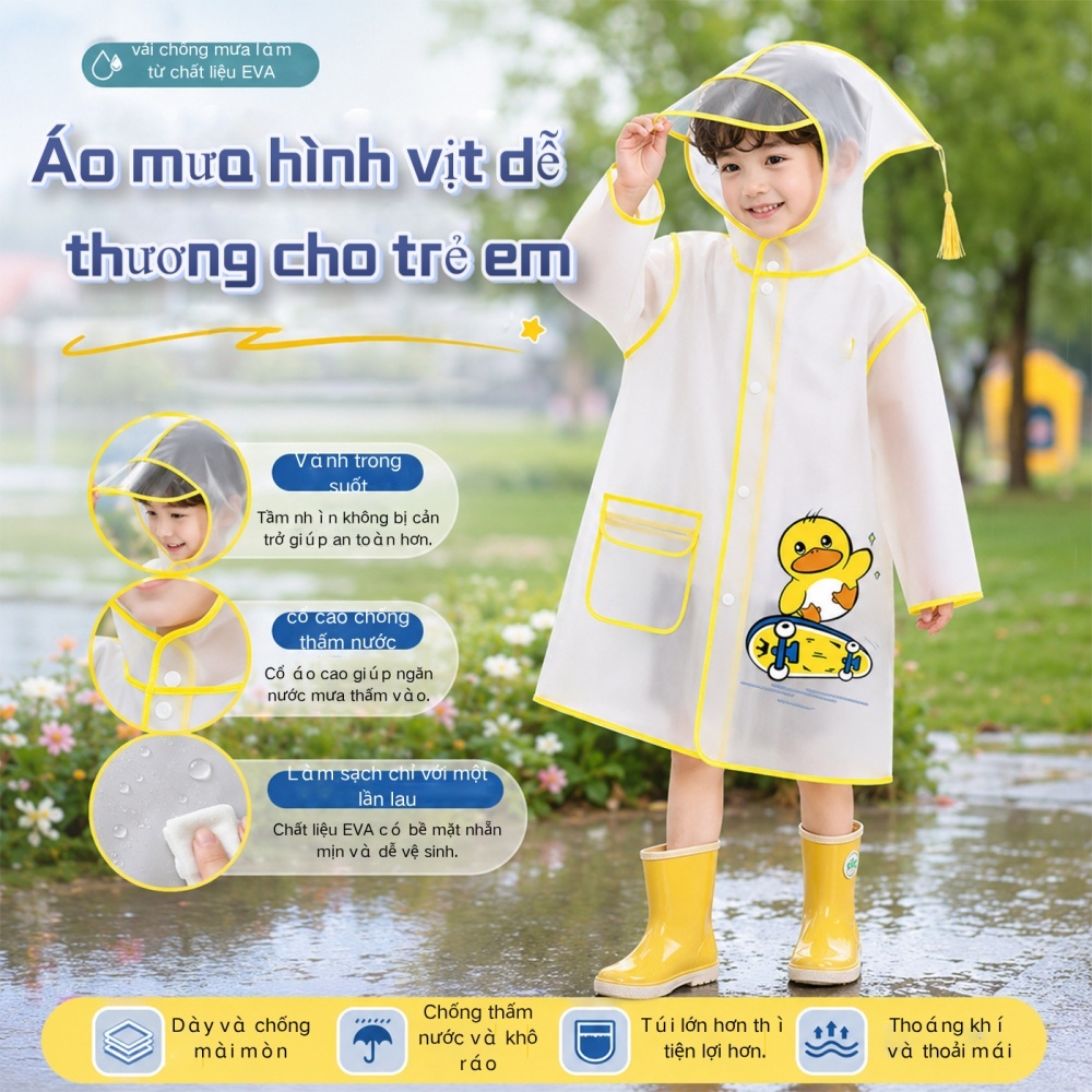 Áo Mưa EVA Cao Cấp Cho Bé 3-7 Tuổi Họa Tiết Hoạt Hình Nhiều Màu Sắc Dễ Thương Hàng Chính Hãng Cho Bé Trai & Gái 80-145cm