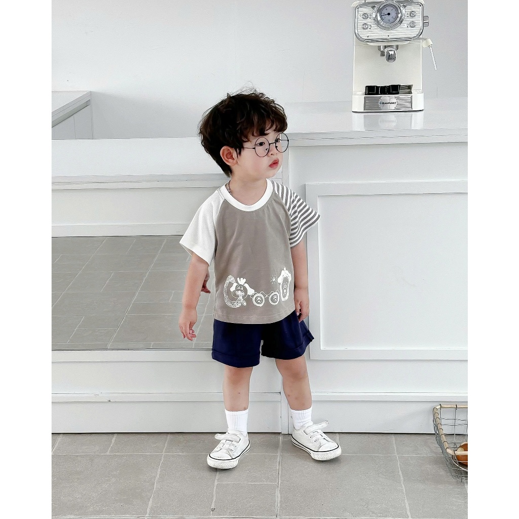 Set bộ cộc tay bé trai Miniumbaby dáng tay dơi hoạ tiết ngộ nghĩnh, chất vải cotton mềm mát SB2730