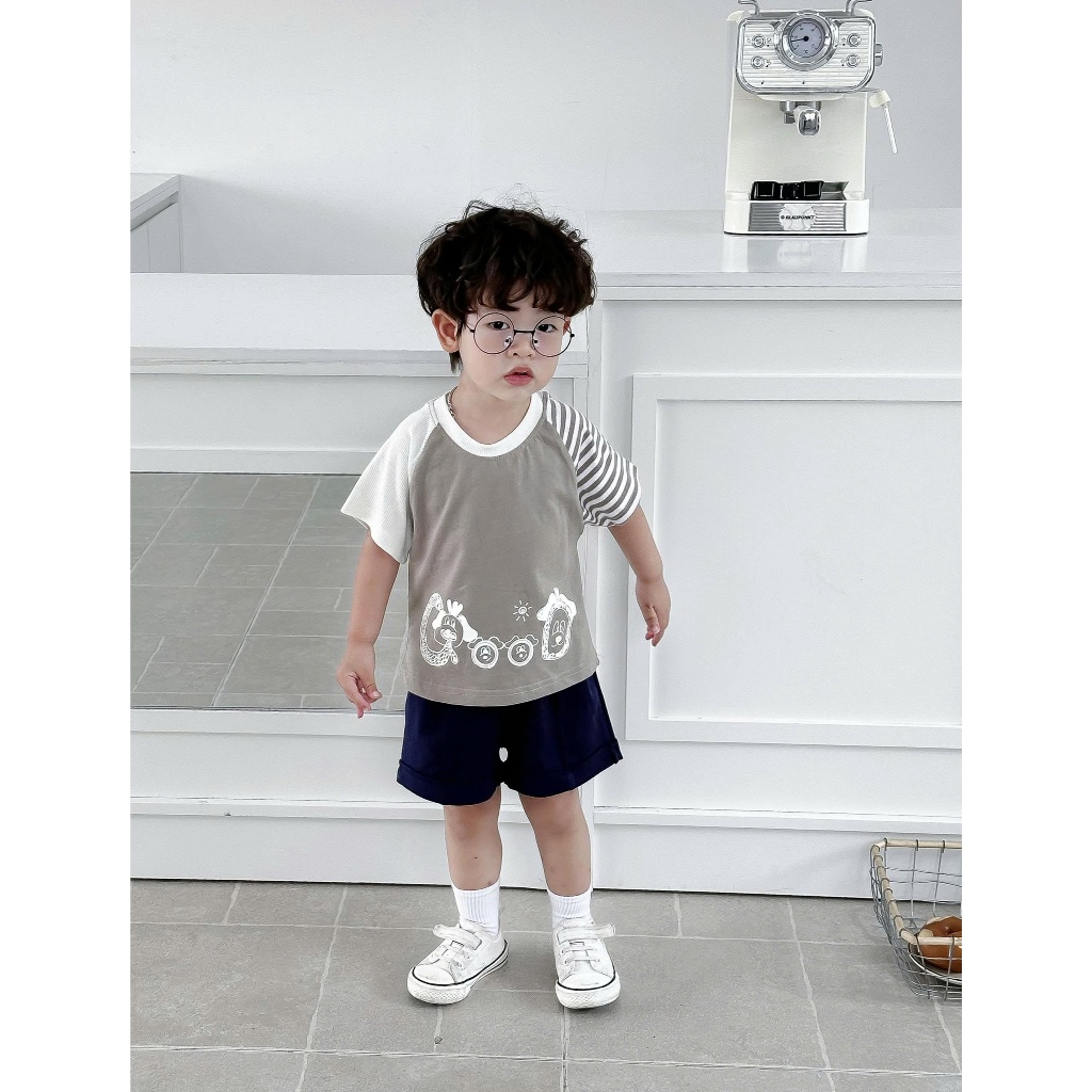 Set bộ cộc tay bé trai Miniumbaby dáng tay dơi hoạ tiết ngộ nghĩnh, chất vải cotton mềm mát SB2730