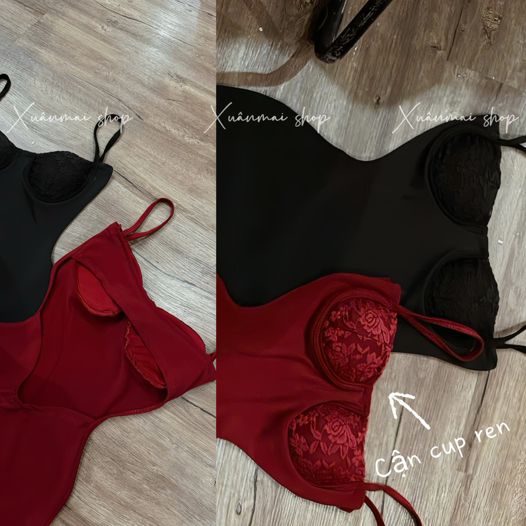 Xuanmaishop Đầm DÂY CUP DÀI phối ren dây sau xẻ tà sẵn mút