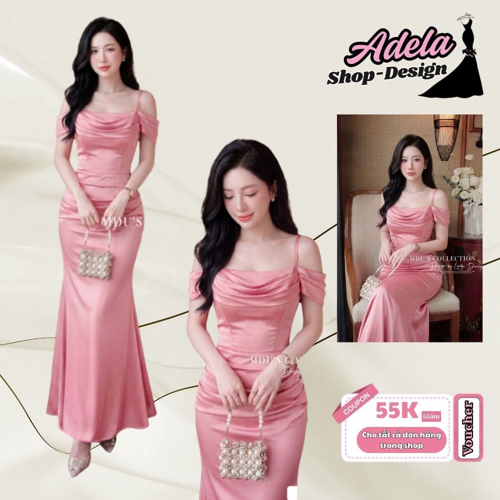 Váy Thiết Kế ADELA DESIGN Twist Satin Hồng Cao Cấp MDU6367