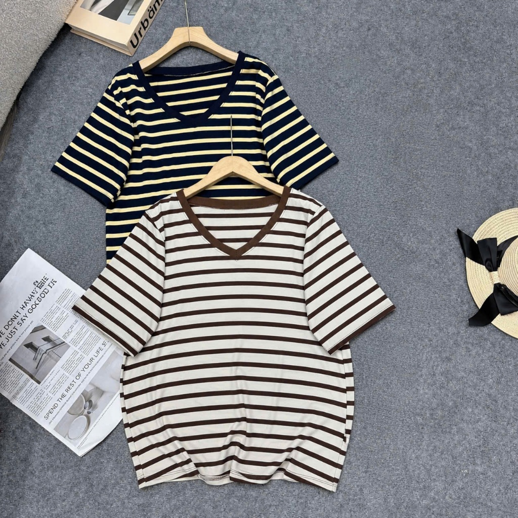 Áo Thun Bigsize Nữ Kẻ Sọc Form Suông Rộng, Thun Cotton Co Giãn 4 Chiều 50-92kg A361