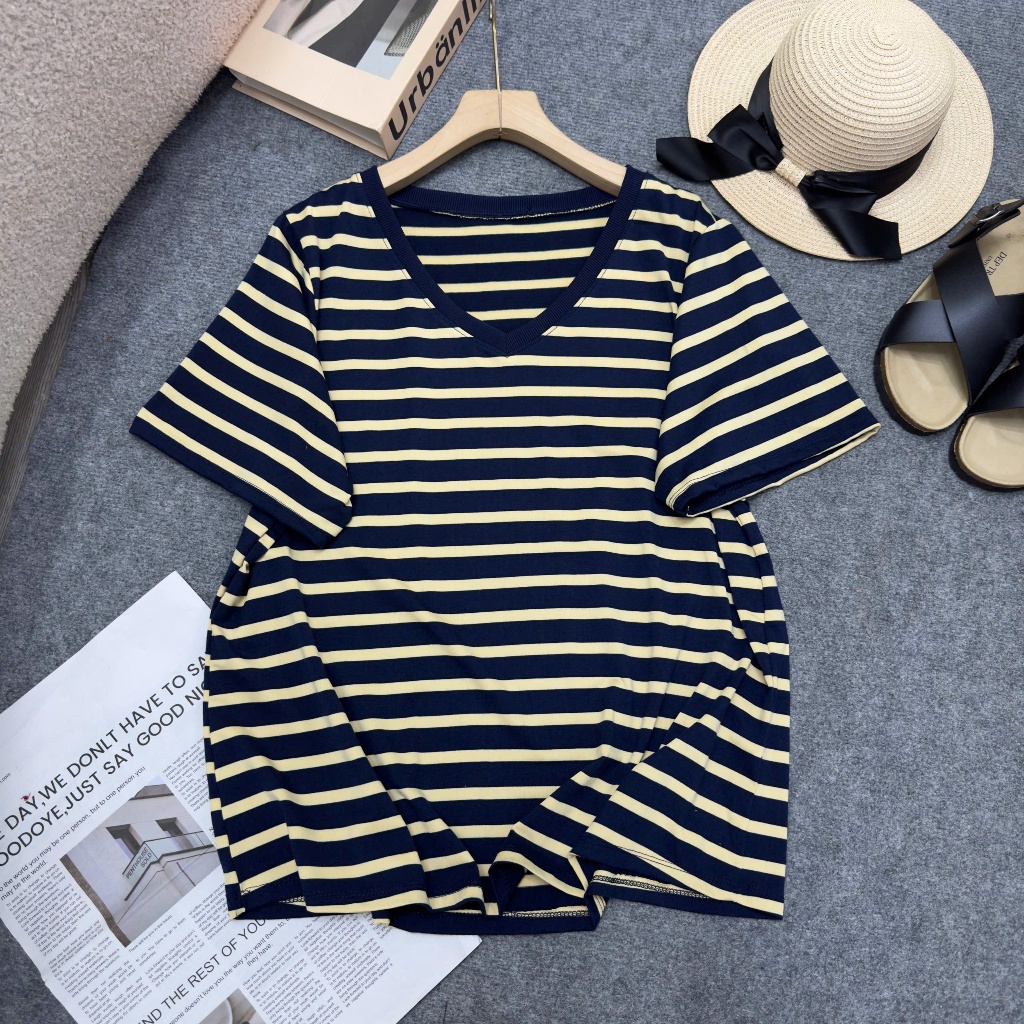 Áo Thun Bigsize Nữ Kẻ Sọc Form Suông Rộng, Thun Cotton Co Giãn 4 Chiều 50-92kg A361