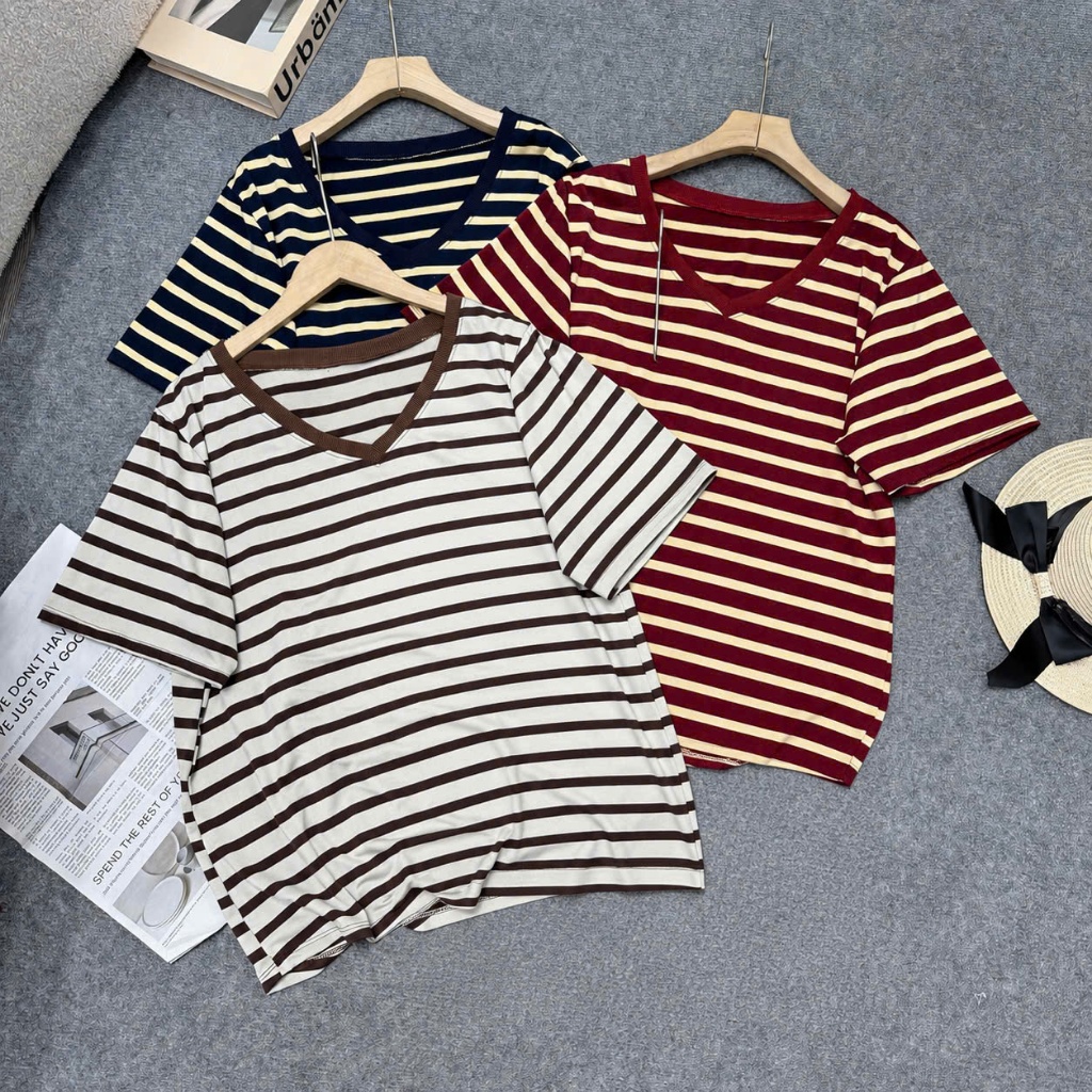 Áo Thun Bigsize Nữ Kẻ Sọc Form Suông Rộng, Thun Cotton Co Giãn 4 Chiều 50-92kg A361
