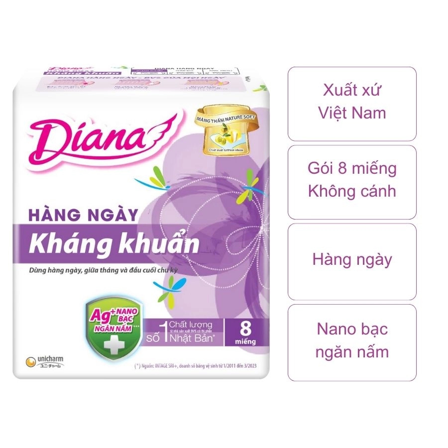 Băng vệ sinh Diana Sensi hàng ngày kháng khuẩn 8 miếng/gói